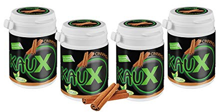 kauX Xylitol Zahnpflege-Kaugummi ohne Aspartam, 4'er Pack Cinnamon (60g=40 Stück pro Dose)