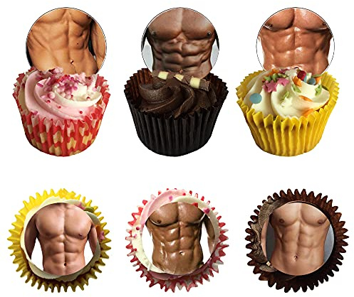 Pre Cut Male Torso Cupcake Toppers Hen Night Cocktails Edible Rice Paper Card Icing Sheet Abs VEX