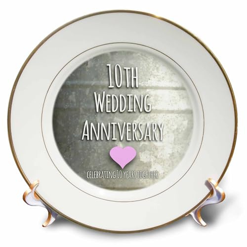 3dRose cp_154441_1 10Th Wedding Tin Celebrating 10 Years Together Tenth Anniversaries Ten Yrs Porcelain Plate, 8-Inch