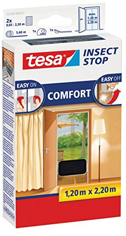 tesa Fliegengitter für Fenster, beste tesa Qualität, weiß, leichter Sichtschutz, 2 x 0,65 m x 2,20 m Tür, anthrazit
