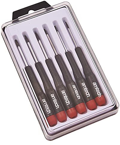 Amtech L0530 6pc Precision Torx Screwdriver Set, T5, T6, T7, T8, T9 & T10 Plastic Handles Screwdrivers with Plastic Storage Case