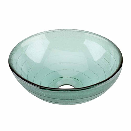 Renovators Supply Glass Countertop Vessel Sink - Round Bathroom Wash Basin - Tempered Vanity Bowl With Sink Drain - Modern Lavatory Bowls for Small Spaces - Shatter-Resistant - Green Circular