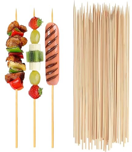 Lizzy 100 x 29.5cm Wooden Durable Bamboo Sticks Skewers for BBQ Kebabs, Fruit, Fondue & Chocolate Fountain Appetizers and Cocktails Stick