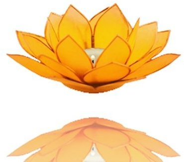 Lotus Licht Teelicht-Halter aus Capiz Muscheln in versch. Farben Ø 13.5 cm Lotus Chakra Feng Shui (Gelb Goldrand)
