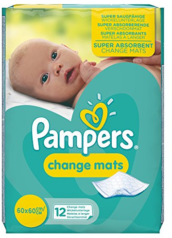 Pampers Baby Change Mat, 12 Portable Nappy Changing Mats & Covers, Super Absorbent Core and Waterproof Back Sheet, 60 x 60 cm