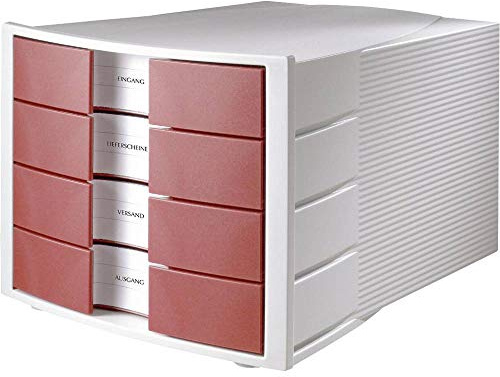 HAN 1010-X-17, Schubladenbox IMPULS, Innovatives, attraktives Design in höchster Qualität. Mit großem Beschriftungsfeld und 4 geschlossenen Schubladen, lichtgrau/rot (lichtgrau-rot)