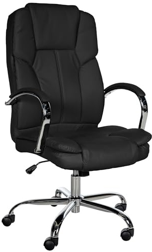 CLP Ergonomischer Bürostuhl Big Xanthos I XXL Komfort Mit Wippfunktion Und Armlehnen I Verstellbar Mit Kunstleder-Bezug, Belastbar bis 210 kg - Farbe schwarz