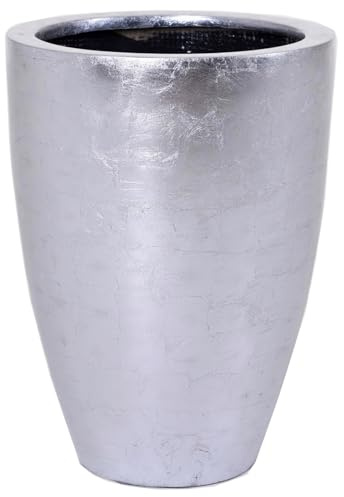 VIVANNO Pflanzkübel Opala Silber - Blumenkübel Groß aus Fiberglas - 55 cm | Edler Pflanztopf in Silber-Optik, XXL Pflanzgefäß für Innen, Hochwertige Bodenvase & Dekovase, 55x40 cm Design-Kübel