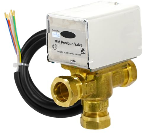 SPARES2GO 22mm Motorised 3 Port Mid Position 5 Wire Valve for Central Heating Boiler Systems
