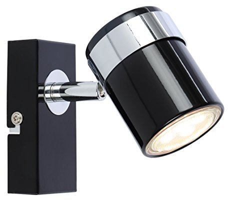 UKEW Modern Adjustable Single Wall Spotlight - Indoor GU10 Round Decorative Ceiling Lights - Stylish Lightings for Bedroom Lounge Living Room (Black)