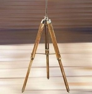 Pantalla y soporte para lámpara en forma de trípode, ajustable, madera de teca, color plateado