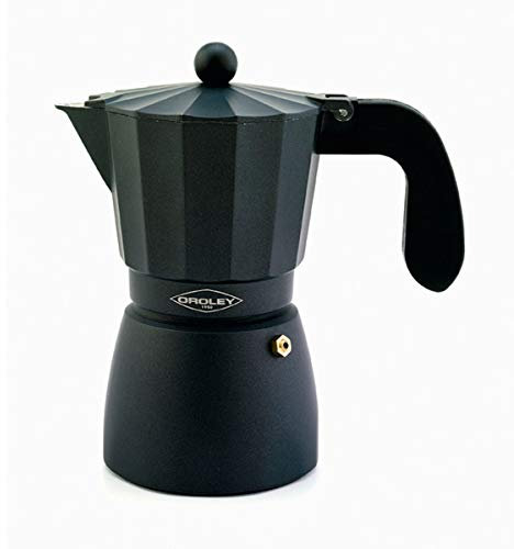 Oroley - Caffettiera Italiana Touareg | Alluminio | 6 Tazze | Caffettiera per Vetroceramica, Fuoco e Gas | Stile Classico