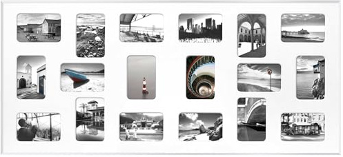 nielsen Aluminium Bilderrahmen Pixel Collage, 109,2 x 49,5 cm, Weiß | Aluminium Collage mit Passepartout im Hoch- & Querformat zum Aufhängen Weiß glänzend Echtglas Collagerahmen
