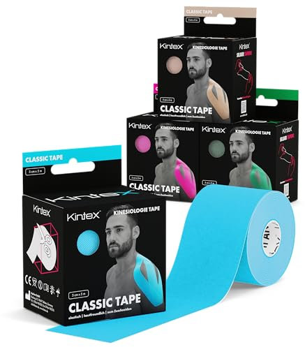 Kintex 4 Rollen Kinesiologie Tape Classic, 5 cm x 5 m, hautfreundliches & wasserfestes Kinesiologie Tape, Physio Tape, für Sport & Physiotherapie