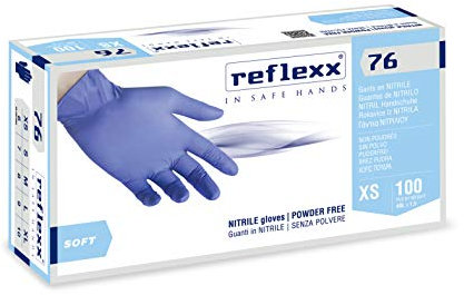 Reflexx R76/Xl Guanti in Nitrile senza Polvere 3.5 gr, Taglia XL, 100 Pezzi, Azzurro