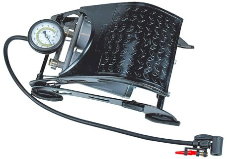 Autobest Pompe à Pied Double Corps, en métal, avec manomètre, 3 Embouts de gonflage