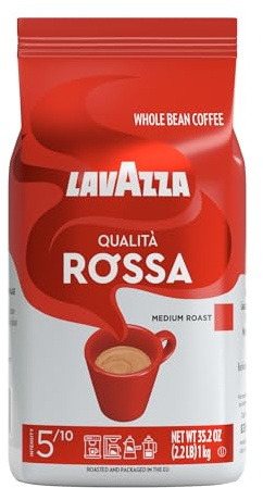Lavazza Qualità Rossa Whole Bean Coffee, Medium Roast, Arabica and Robusta Blend, 2.2 lb Bag (Pack of 1)