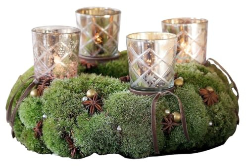 Loberon Steckwindlicht 4er Set Clara, antiksilber | Rautenschliff, für Teelichter, Advent, Weihnachtsdekoration, Weihnachten, Glas, Eisen