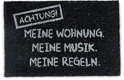 Relaxdays Fußmatte Kokos MEINE WOHNUNG 40 x 60 cm Kokosmatte mit rutschfestem PVC Boden Fußabtreter aus Kokosfaser als Schmutzfangmatte und Sauberlaufmatte Fußabstreifer für Außen und Innen, schwarz