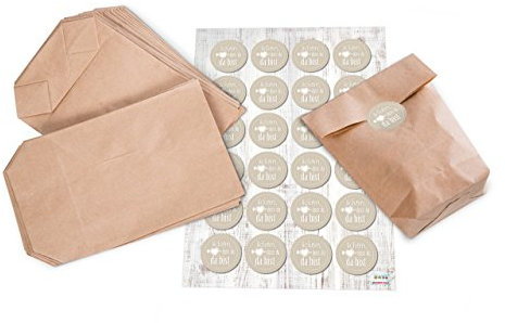 Logbuch-Verlag 24 Schön dass du da bist Geschenktüten aus Kraftpapier mit Aufkleber Willkommensgeschenk Gäste 14 x 22 cm give-away Geschenk Verpackung