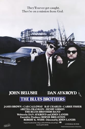 Poster ES Blues Brothers | Dan Akroyd, John Belushi | They'll never get caught. They're on a mission from God | Poster cinematografico con citazione | per collezionisti e appassionati di musica | 61 x