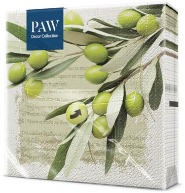 PAW - Servilletas Papel 3 Capas (33 x 33 cm) I 20 Unidades I Perfecto para Cumpleaños, Fiestas, Bodas, Comuniones y Celebraciones I Servilletas de Papel de Colores I Aceitunas Griegas