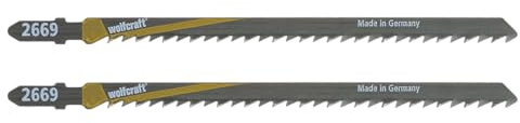 wolfcraft 2 Stichsägeblätter für Holz I 2669000 I für grobe Schnitte I 100 mm Schnitttiefe I universelle Kompatibilität I T-Schaft I konischer Rücken