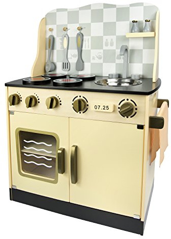 Leomark Cuisine Vintage in legno, giocattolo per bambini, gioco d'imitazione, educazione tavola divertimento, accessori da cucina, dimensioni: 59cm x 30cm x 75cm (LxPxA)
