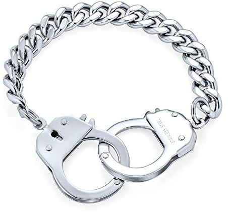 Bling Jewelry Pulsera De Declaración De Esposas Para Parejas De Joyería De Motociclista Para Hombres Cadena Cubana De Acero Inoxidable Tono Plateado De 8.5 Pulgadas