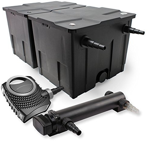 SunSun Komplettset: CBF-350B Teichfilter bis 60000 L Teichfilteranlage als Durchlauffilter, NEO8000 SuperEco Teichpumpe 8000l/h 70W, CUV-336 Teichklärer UVC Klärer mit 36W