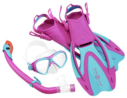 Aqua Lung Sport La Costa Junior Pro Dive Kinder 3er Set (Tauchmaske, Schnorchel & Flossen) inkl. Beutel - 32-35 pink
