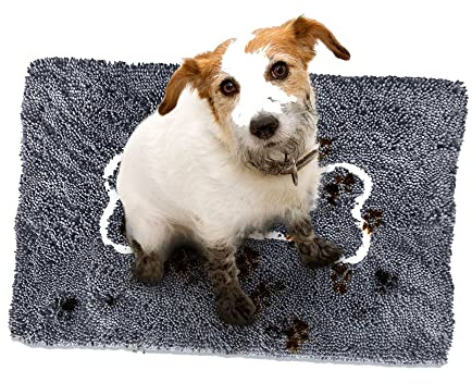 Soggy Doggy Dog Door Mat – Large Absorbent Chenille Microfiber Dog Rug for Muddy Paws, Wet Dogs & Entryway Floors, Non-Slip Backing, Machine Washable Doormat – Gray/Light Gray Bone, 26” x 36”