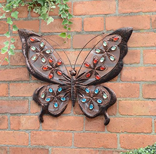 HK: LARGE SOLAR POWERED METAL JEWELLED BUTTERFLY WALL ART