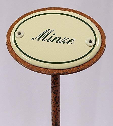 linoows Kräuterschild Kräuterstecker Emaille, Minze, Erdspieß 25 cm