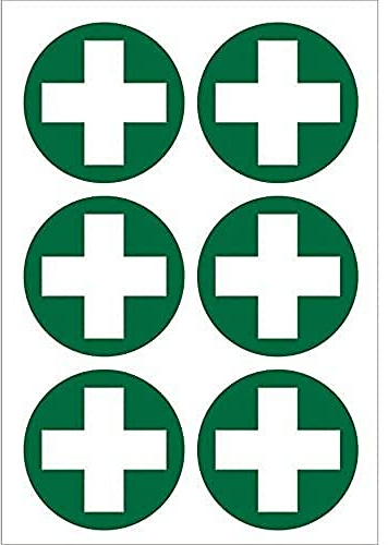 Seco Adesivo con pittogramma a croce di primo soccorso, diametro 60 mm (foglio da 6), in vinile autoadesivo, argento