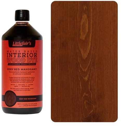 Littlefair's Holzbeize auf Wasserbasis - (Sehr Rotes Mahagoni) - ungiftig, umweltfreundlich und schnell trocknend - Einfach aufzutragende, konzentrierte Formel für alle Holzarten - 1 LTR