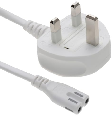 kenable Figure 8 Power Cable UK Plug to C7 Lead for LED Smart TV Laptop White 3m