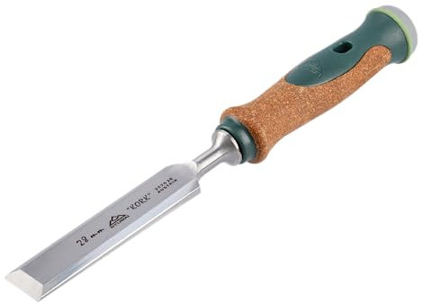 Stubai 357028 Ciseau à Bois Façon Suédois avec Manche en Liège, Vert/Brun/Argent, 28 mm