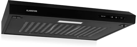 Klarstein UW60BL - Cooker Hood, Under-Cabinet Hood, Extractor Wall Energy Efficiency Class C, 60 cm, Exhaust/Recirculation Mode, up to 210 m³/h max., Stainless Steel, Black