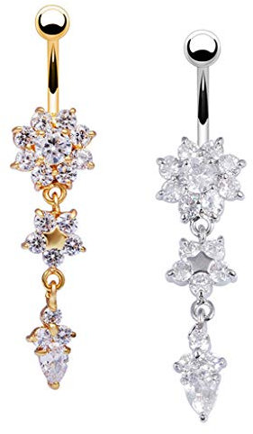 UWILD 2 Stück Nabelpiercing Titan Edelstahl Geschenkbox Bauchnabelpiercing Bauchnabel Piercing Kristall Glas Glänzende Schmuck Bogen-Diamant-Nabel-Ring-Bauch-Ring