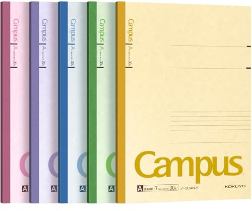 KOKUYO [SET of 5] Campus Notepad Memo Book 30 Pages A-rules 7mm Semi-B5 with 5 Colors from Japan