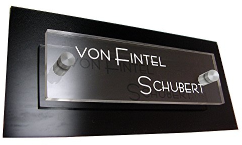 Modernes Türschild/Namensschild a1a - Acrylglas mit SOFORTGRAVUR + VORSCHAU: Gravur inklusive. +2er Set Edelstahl V2A Befestigung.