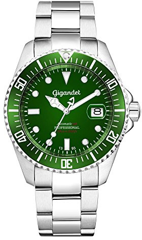 Gigandet Reloj de Hombre Automático Sea Ground Reloj de Buceo Analógico Correa de Acero Verde Plata G2-008