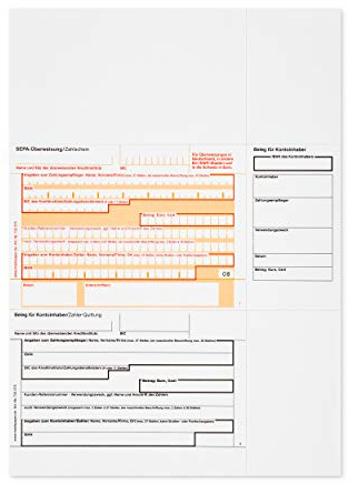 MASHPAPER SEPA-Überweisungsformular mit Quittung, ohne DE Eindruck | 1.000 Stück, OCR-Beleglesepapier 90g/m², Format 21x29,7 cm, inkl. Quittung & Perforation, für Laser- & Inkjet-Drucker, 732575
