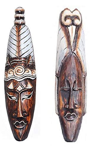 Wandmasken-Set Keno, Man & Woman, 50 cm, handgearbeitete Holz-Masken aus Bali