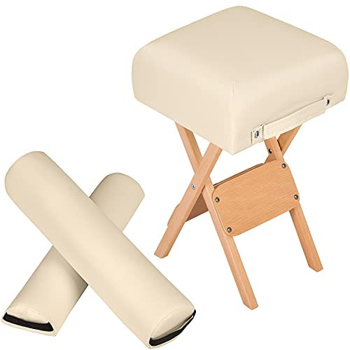 tectake® Lot de Tabouret & 2 Coussin de massage de Table de Massage pour Massage cervicales et cou Massage nuque Massage genoux Massage dos Massage pieds Coussin de positionnement Rouleau de massage