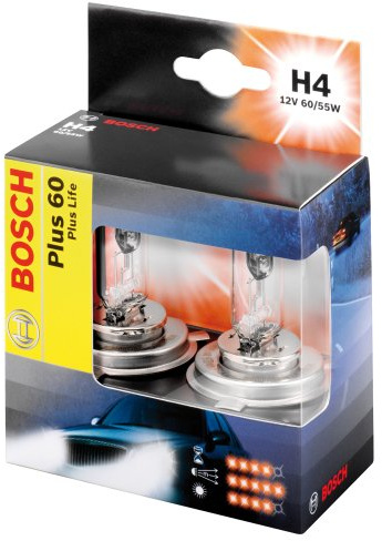 Bosch Autolampe H4 Plus +60 Plus Life 12V/55W Doppelbox