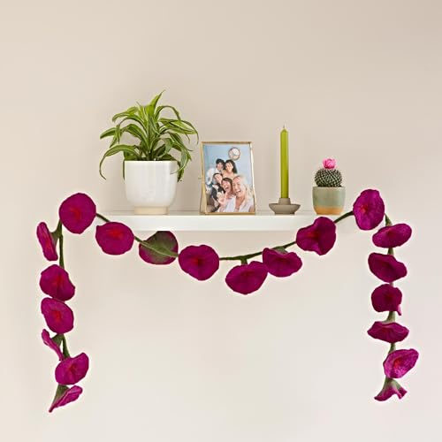 Paper High Handcrafted Felt Flower Garland | 160cm Long with 20 Flowers | Hand Felted Hanging Decoration | Garden Garlands and Bunting Alternative | Mantelpiece Display (Purple)