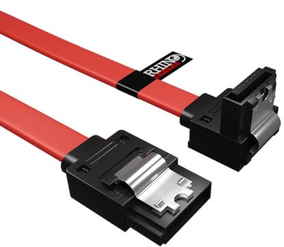 rhinocables Sata Cable II, Sata Power Splitter, Serial ATA Hard Drive Data Locking Lead, Right Angled or Straight Head (45cm, Right Angled to Straight Heads)