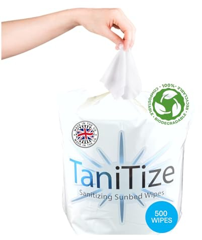 Sunbed & Salon Wipes. - 500 Per Pack - Pack of 1 Refills | TaniTize. Antibacterial Wipes, Surface Disinfectant Cleaner, Skin friendly, Absorbent, 100% Biodegradable